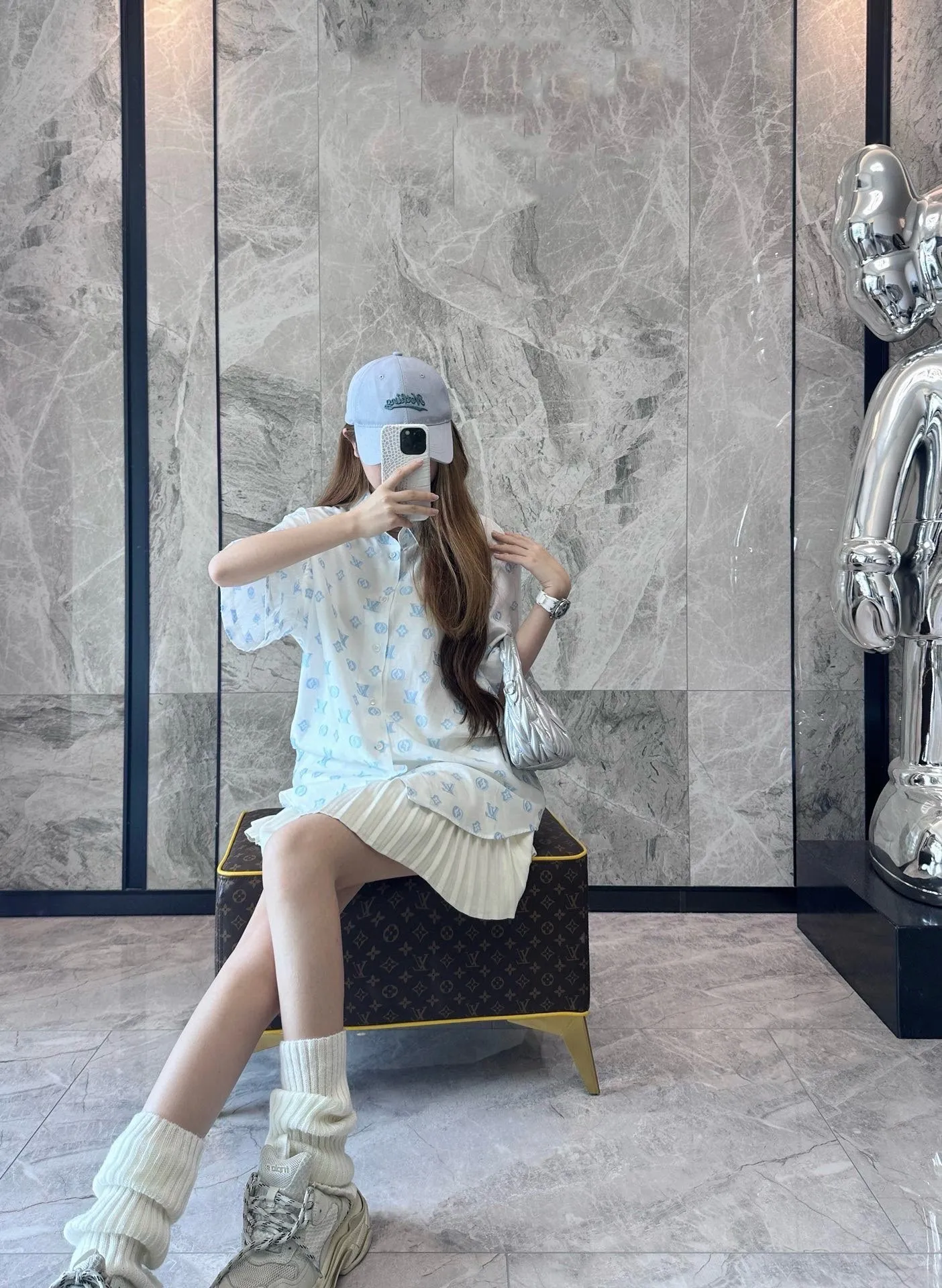 Louis Vuitton/Louis Vuitton 25ss jacquard all-over printed presbyopia short-sleeved shirt